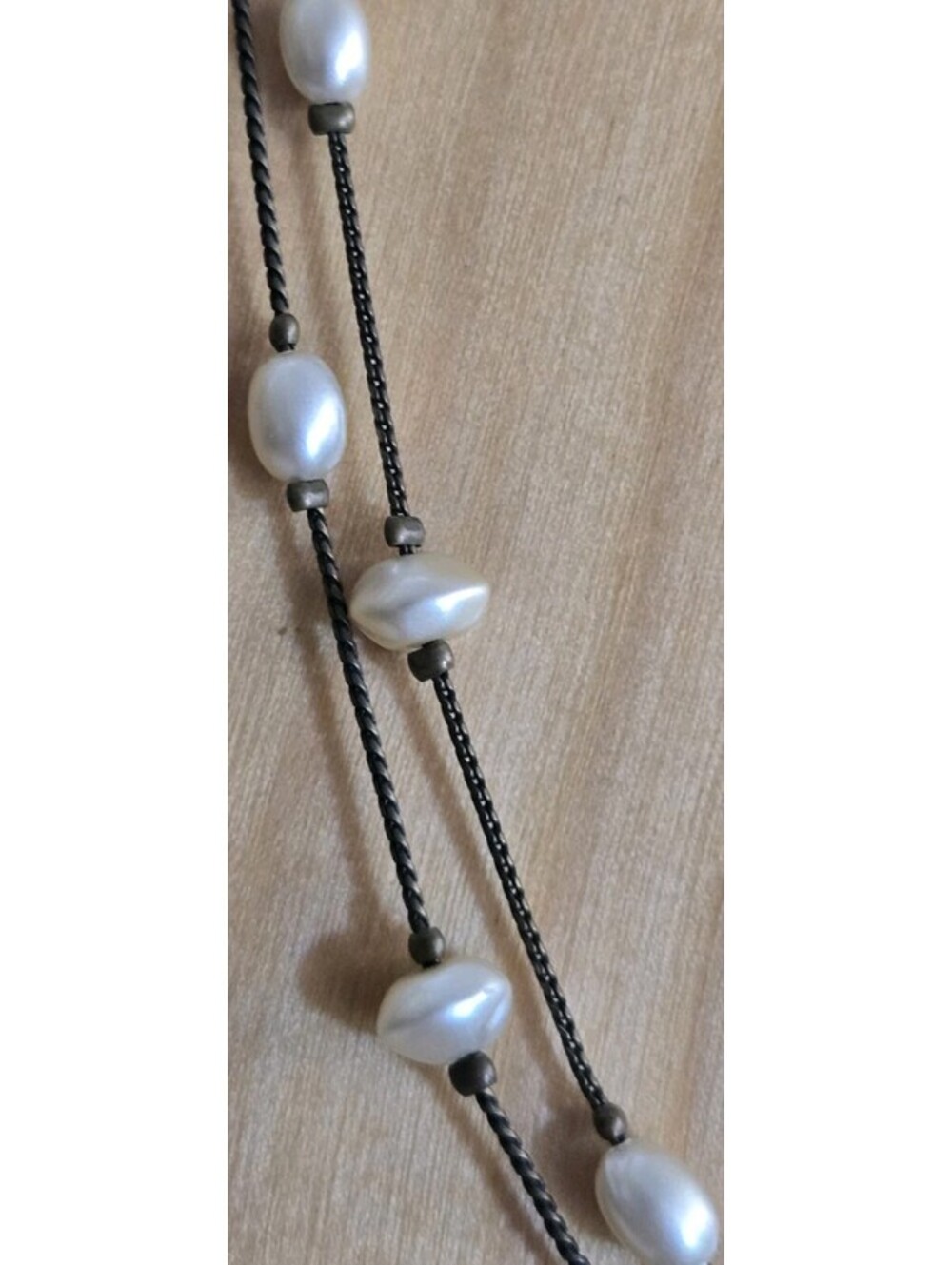 Faux Pearl Beaded Station Necklace Gold Tone Metal 60 Inch Chain Lobster